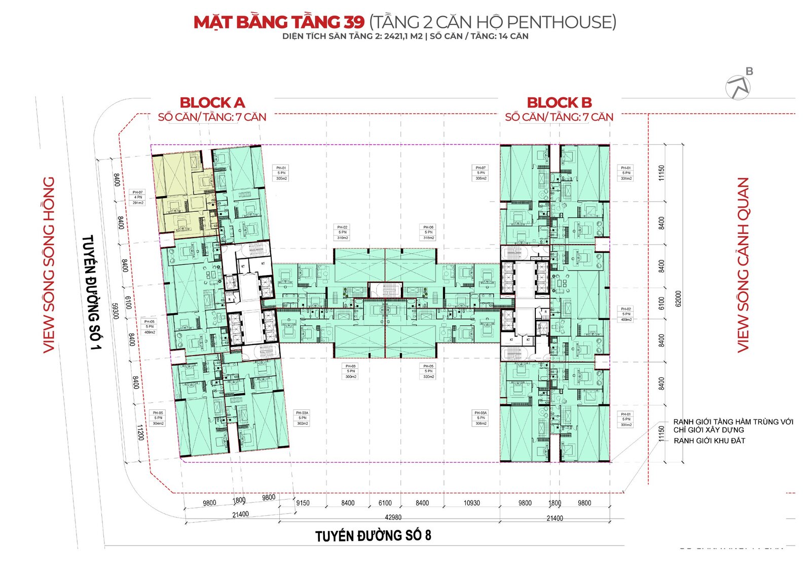 Mặt bằng tầng 39 - sunshine legend city