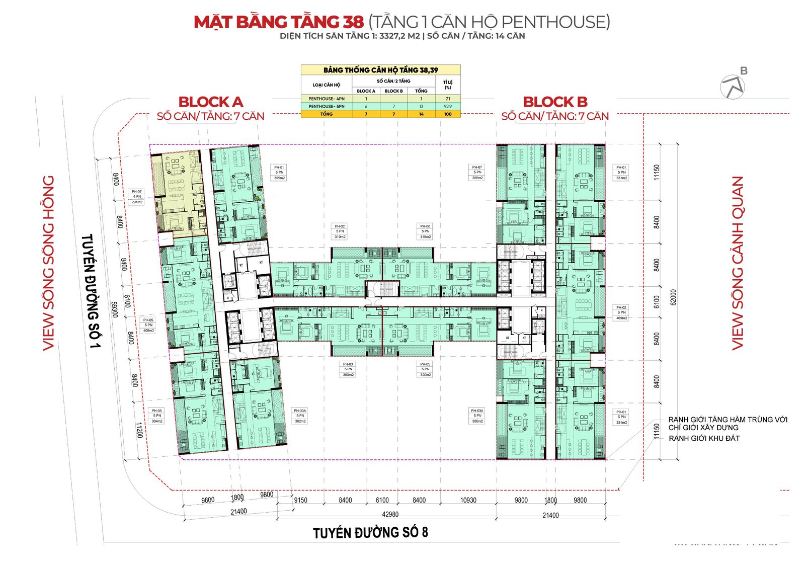 Mặt bằng tầng 38 - sunshine legend city